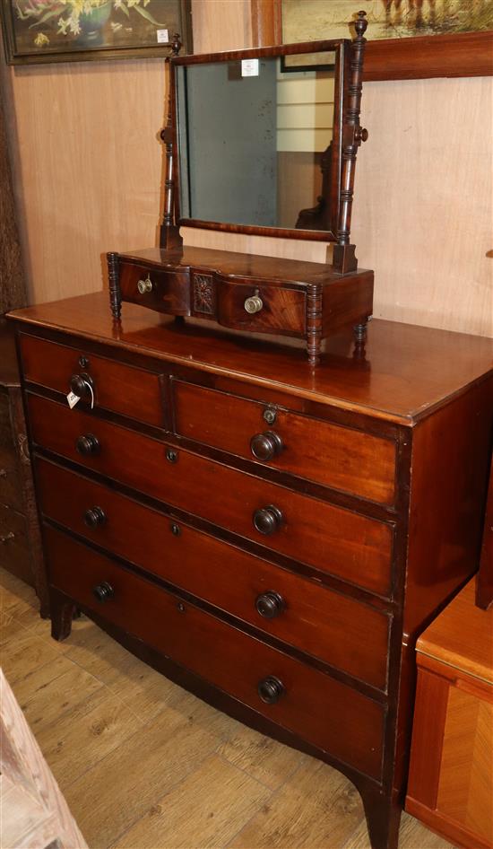 An early Victorian mahogany chest of five drawers together with a Victorian mahogany toilet mirror with two drawers Chest W.116cm